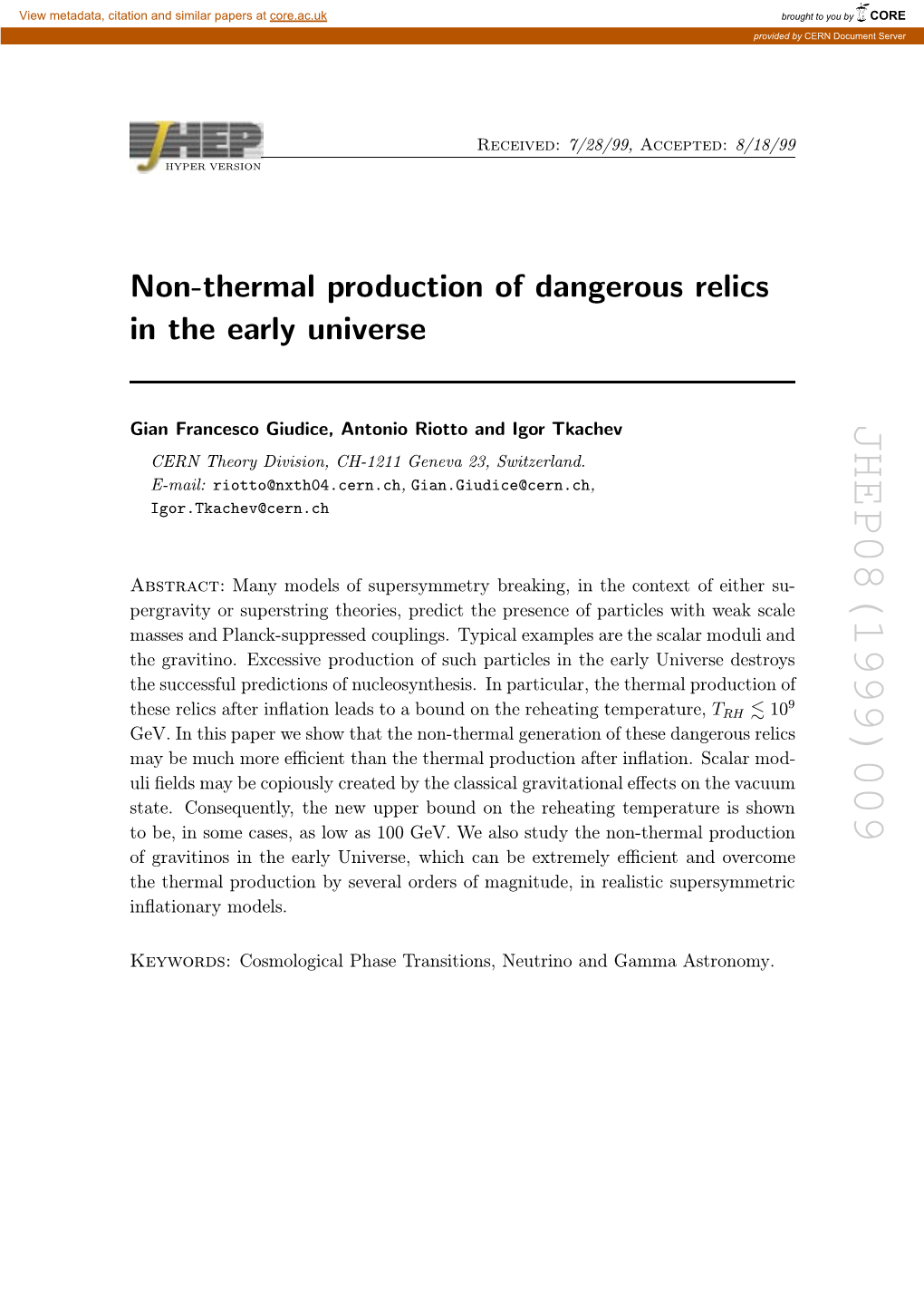 JHEP08(1999)009 9 Brought to You by by You to Brought 10 CERN Document Server Document CERN by Provided