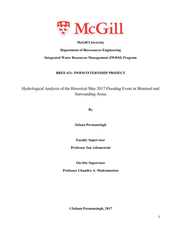 Hydrological Analysis of the Historical May 2017 Flooding Event in Montreal and Surrounding Areas