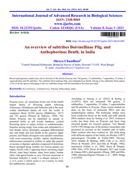 An Overview of Subtribes Boivinellinae Pilg. and Anthephorinae Benth. in India