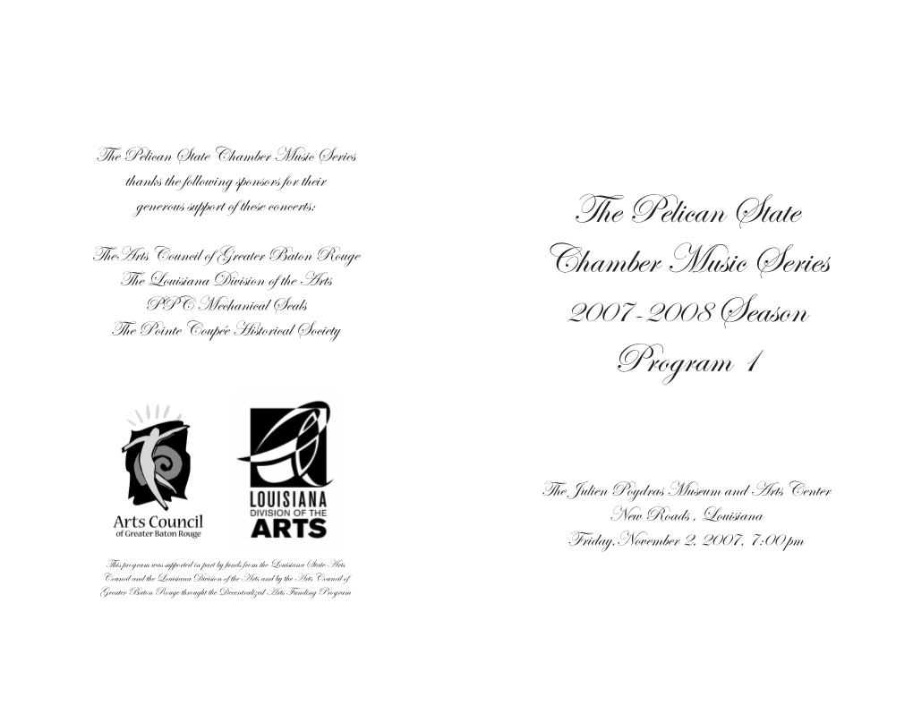 The Pelican State Chamber Music Series Program 1