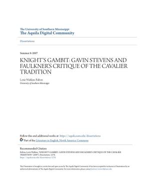 Knight's Gambit: Gavin Stevens and Faulkner's Critique of the Cavalier