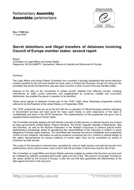 Secret Detentions and Illegal Transfers of Detainees Involving Council of Europe Member States: Second Report