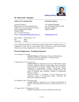 Dr. Sabyasachi Dasgupta Present Employment / Teaching Experience