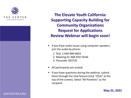 Supporting Capacity Building for Community Organizations Request for Applications Review Webinar Will Begin Soon!
