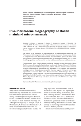 Plio-Pleistocene Biogeography of Italian Mainland Micromammals