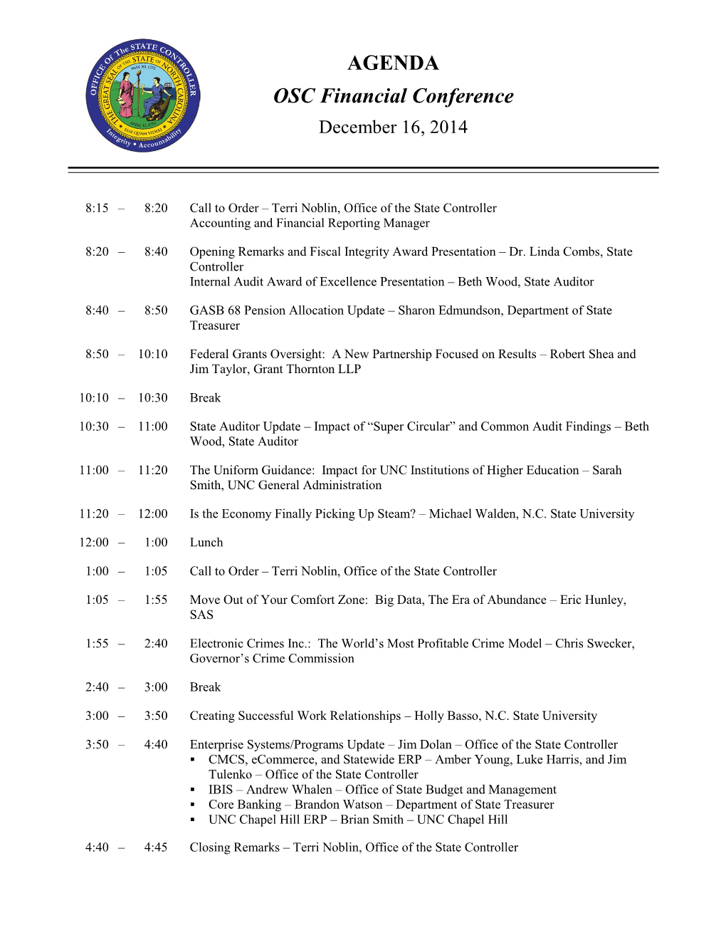 1998 Osc Governmental Accounting and Auditing Update Seminar