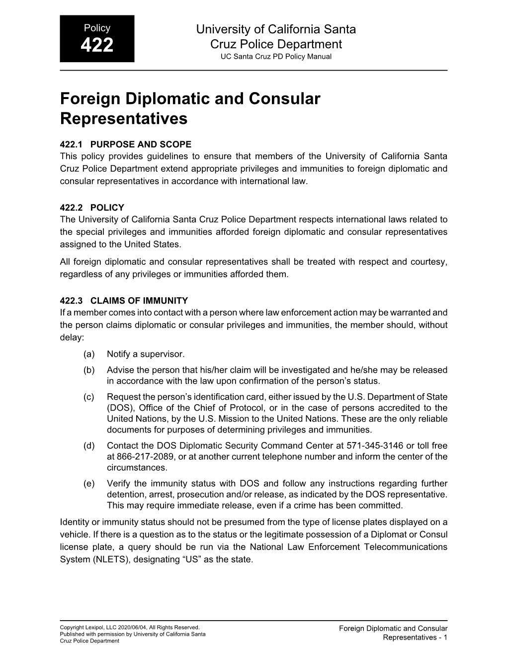 Foreign Diplomatic and Consular Representatives