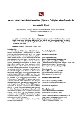 An Updated Checklist of Blowflies (Diptera: Calliphoridae) from India