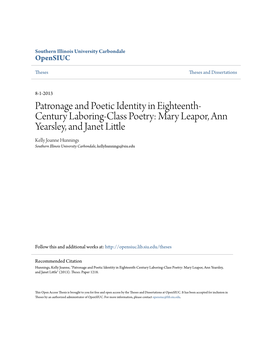 Patronage and Poetic Identity in Eighteenth-Century Laboring-Class Poetry: Mary Leapor, Ann Yearsley, and Janet Little" (2013)