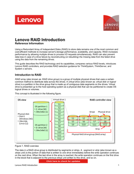Lenovo RAID Introduction Reference Information