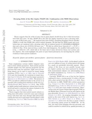 Arxiv:2012.02211V1 [Astro-Ph.EP] 3 Dec 2020 Tected and Used to Constrain the Masses of Planets in the Sing Et Al