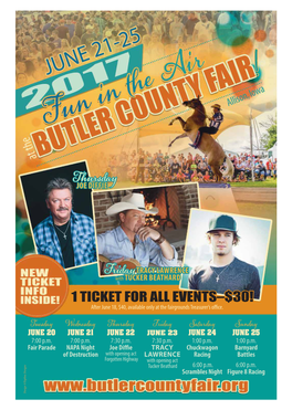 1 TICKET for ALL EVENTS–$30! After June 18, $40, Available Only at the Fairgrounds Treasurer’S Office
