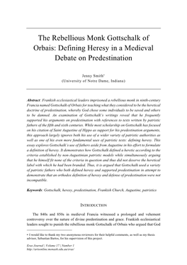 The Rebellious Monk Gottschalk of Orbais: Defining Heresy in a Medieval Debate on Predestination