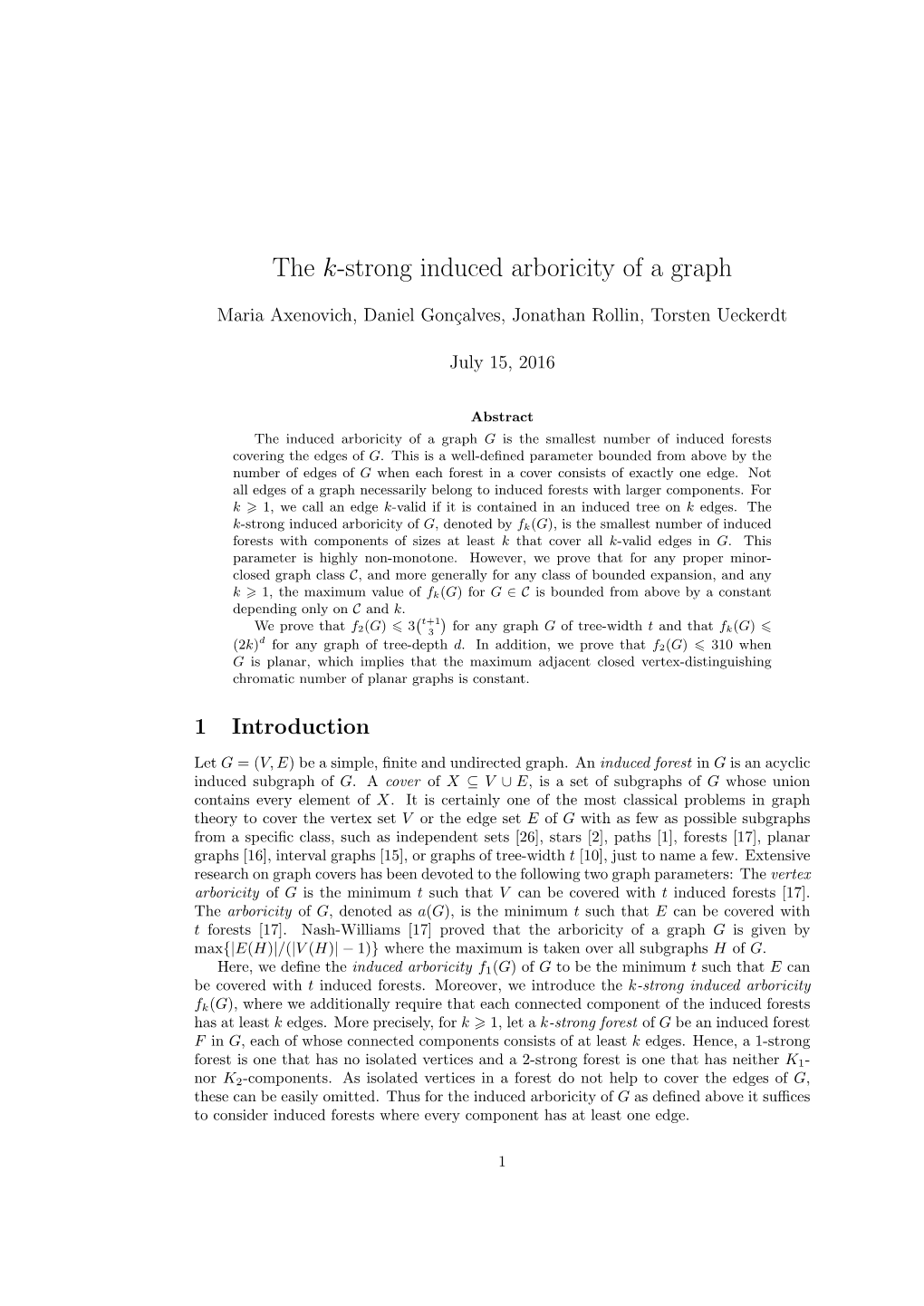 The K-Strong Induced Arboricity of a Graph