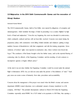 3.8 Malpractice in the 2010 Delhi Commonwealth Games and the Renovation Of