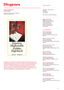 Book Factsheet Patricia Highsmith Edith's Diary