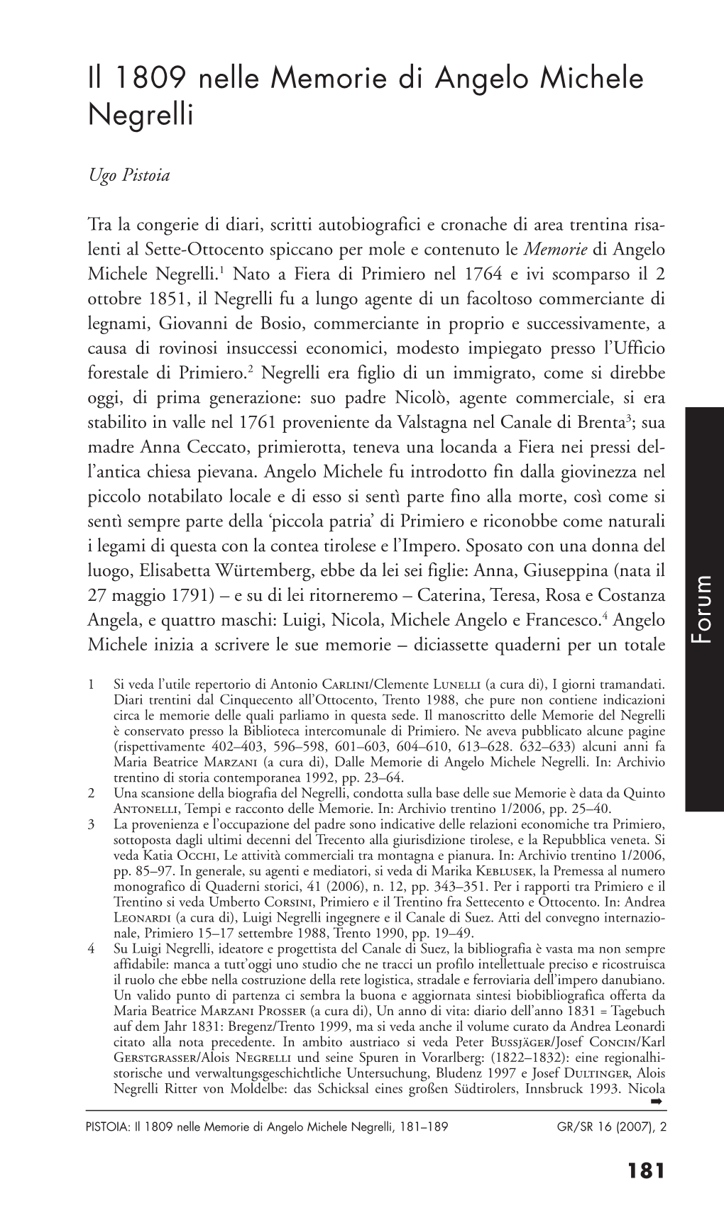 Il 1809 Nelle Memorie Di Angelo Michele Negrelli