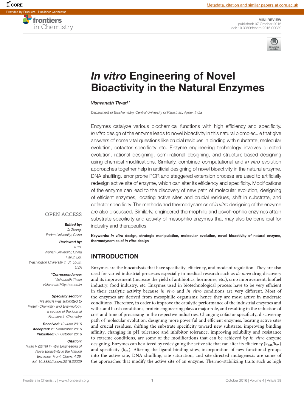 In Vitro Engineering of Novel Bioactivity in the Natural Enzymes