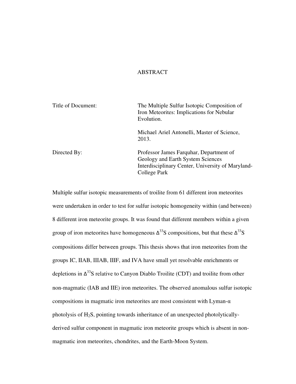 The Multiple Sulfur Isotopic Composition of Iron