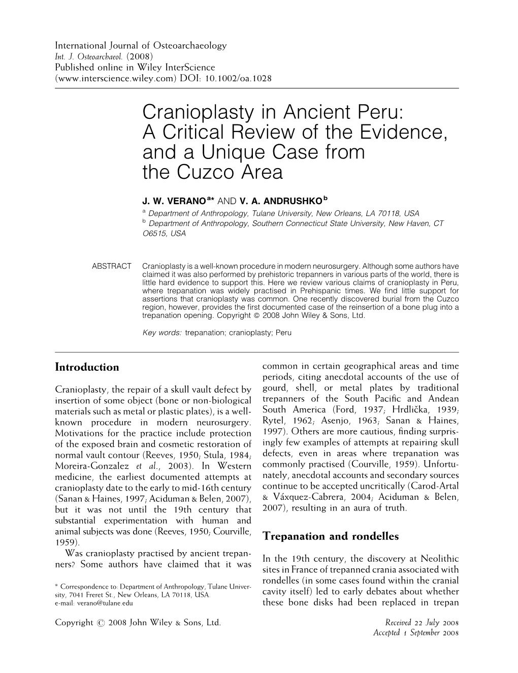 Cranioplasty in Ancient Peru: a Critical Review of the Evidence, and a Unique Case from the Cuzco Area