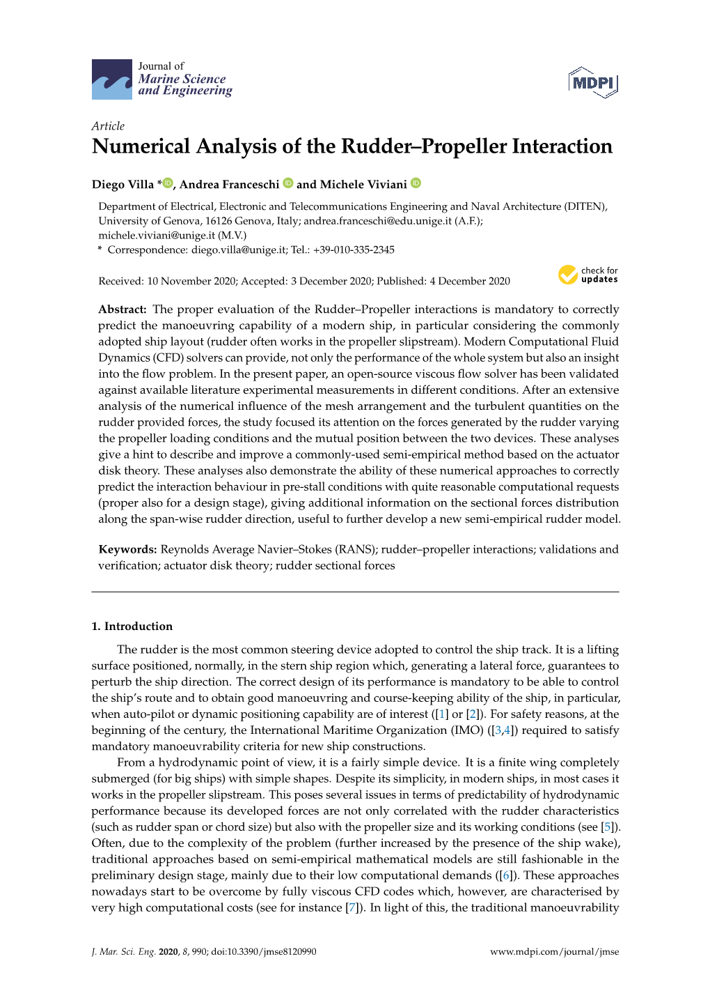 Numerical Analysis of the Rudder–Propeller Interaction