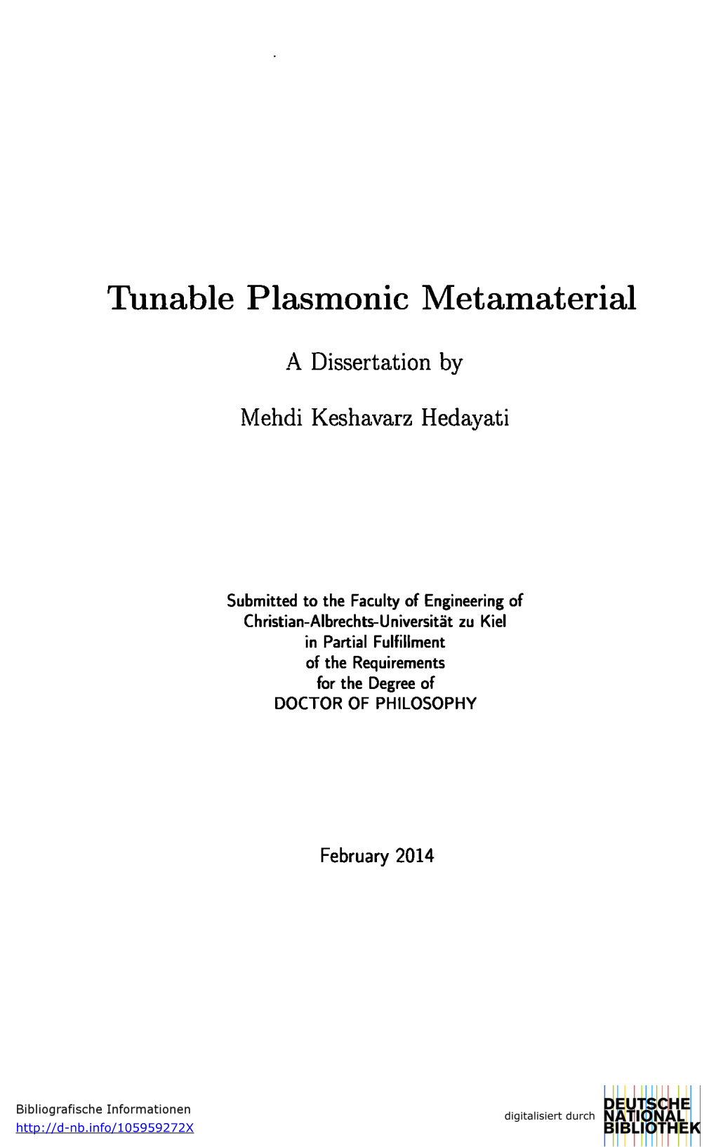 Tunable Plasmonic Metamaterial