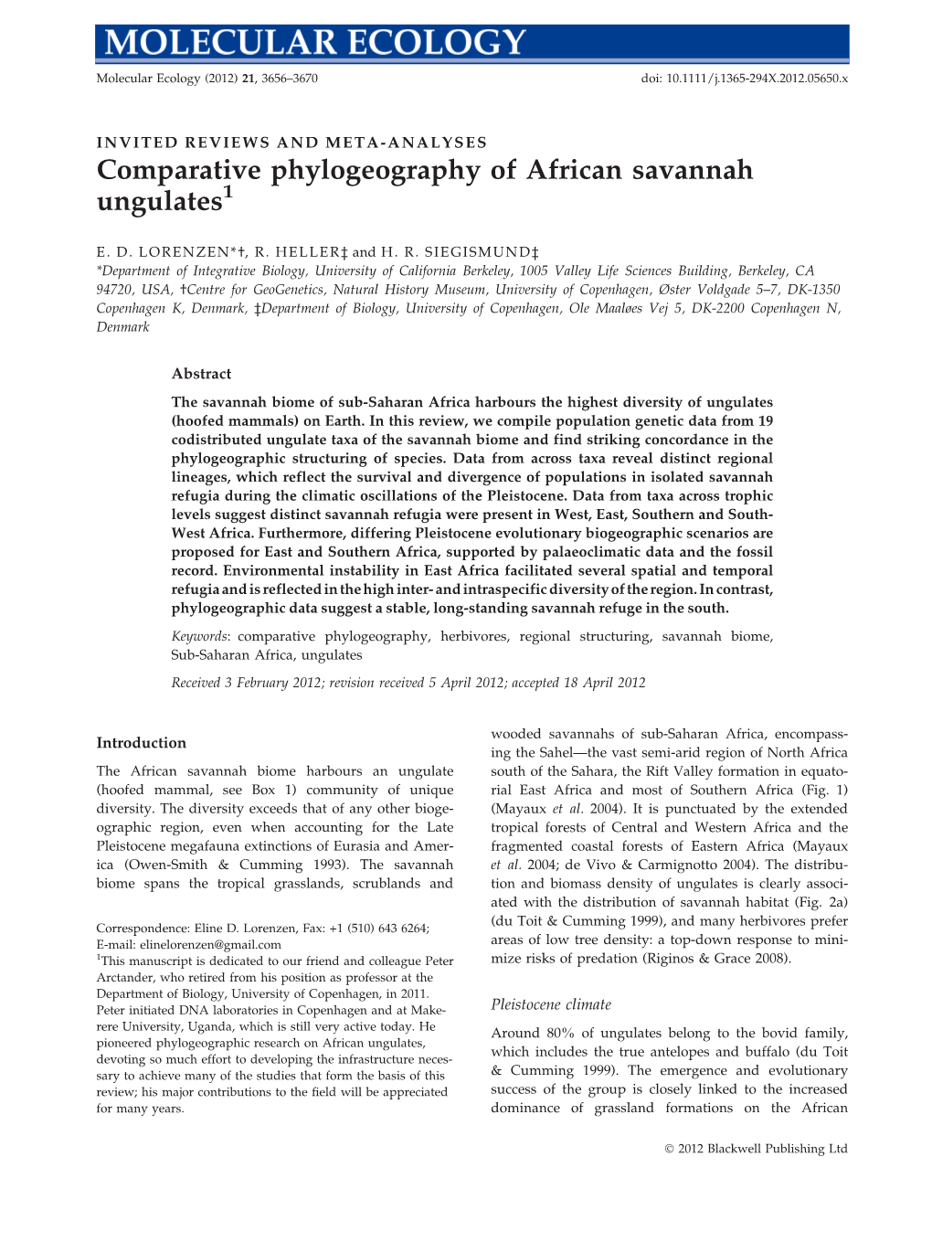 Comparative Phylogeography of African Savannah Ungulates1