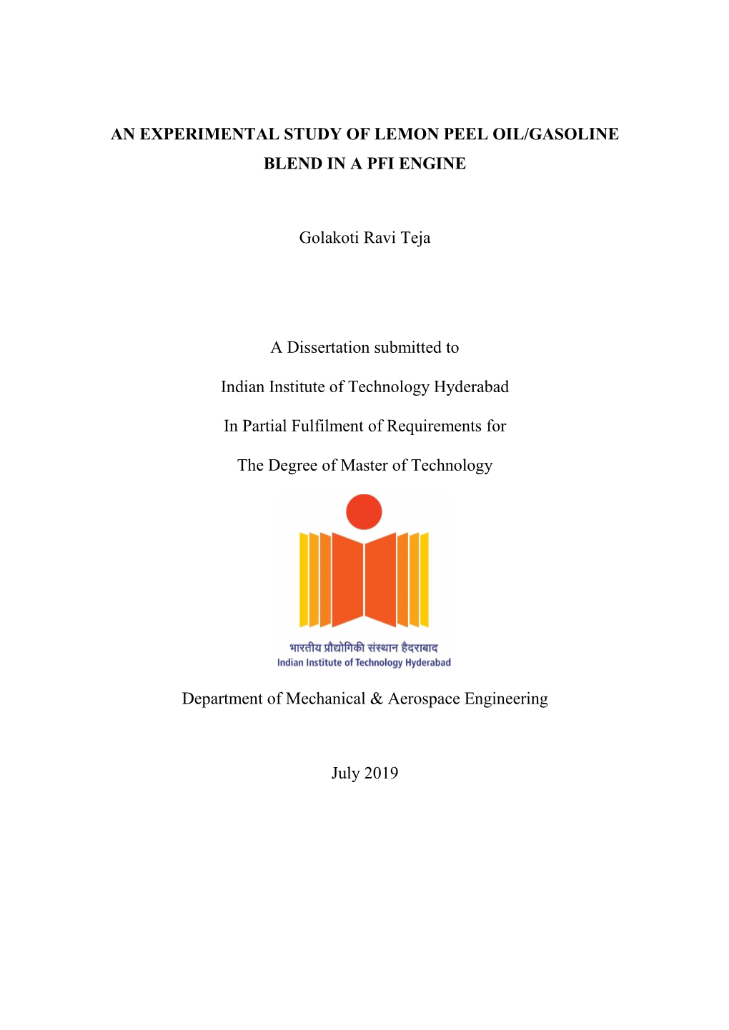 An Experimental Study of Lemon Peel Oil/Gasoline Blend in a Pfi Engine