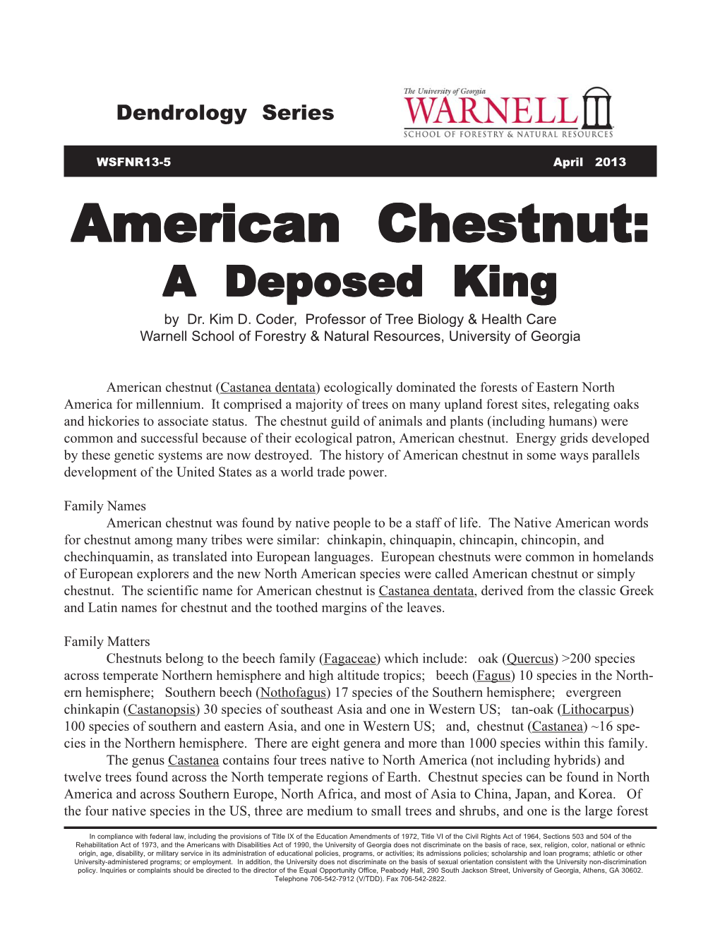 American Chestnut:Chestnut: AA Deposeddeposed Kingking by Dr