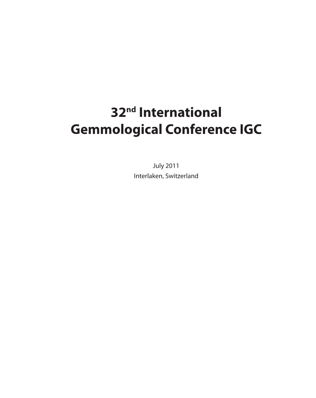 32Nd International Gemmological Conference IGC