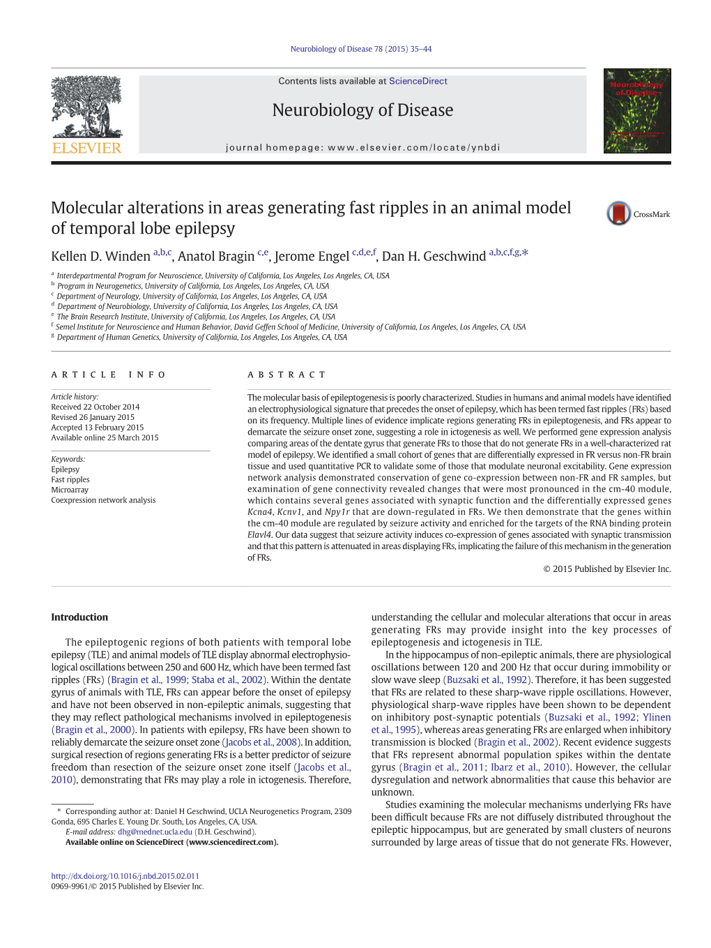 Molecular Alterations in Areas Generating Fast Ripples in an Animal Model of Temporal Lobe Epilepsy