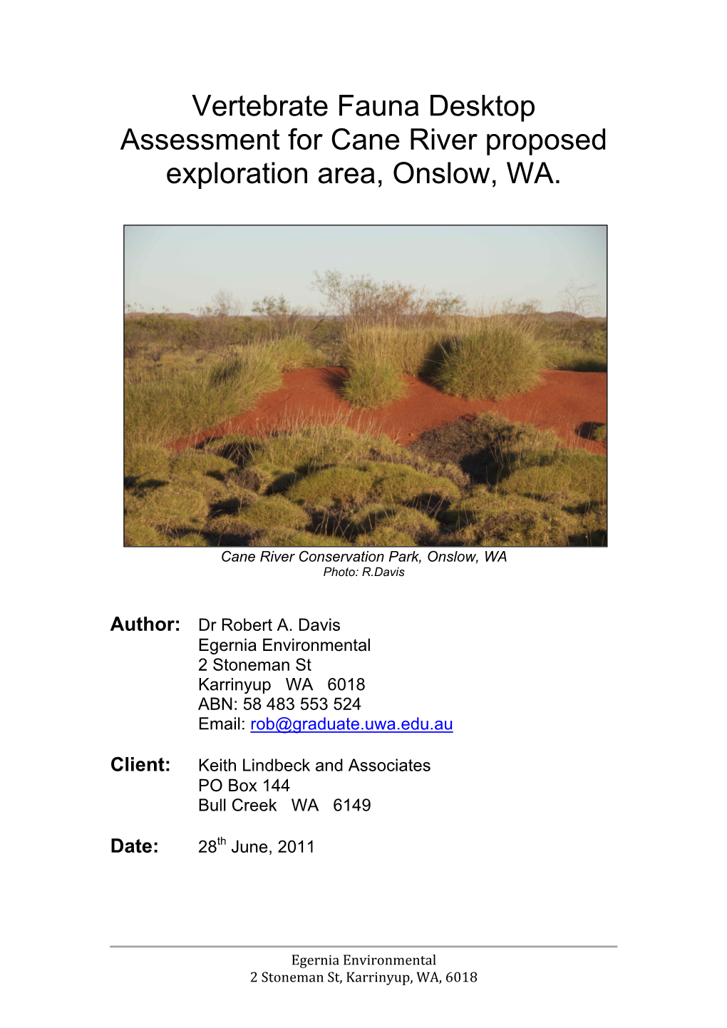 Vertebrate Fauna Desktop Assessment for Cane River Proposed Exploration Area, Onslow, WA
