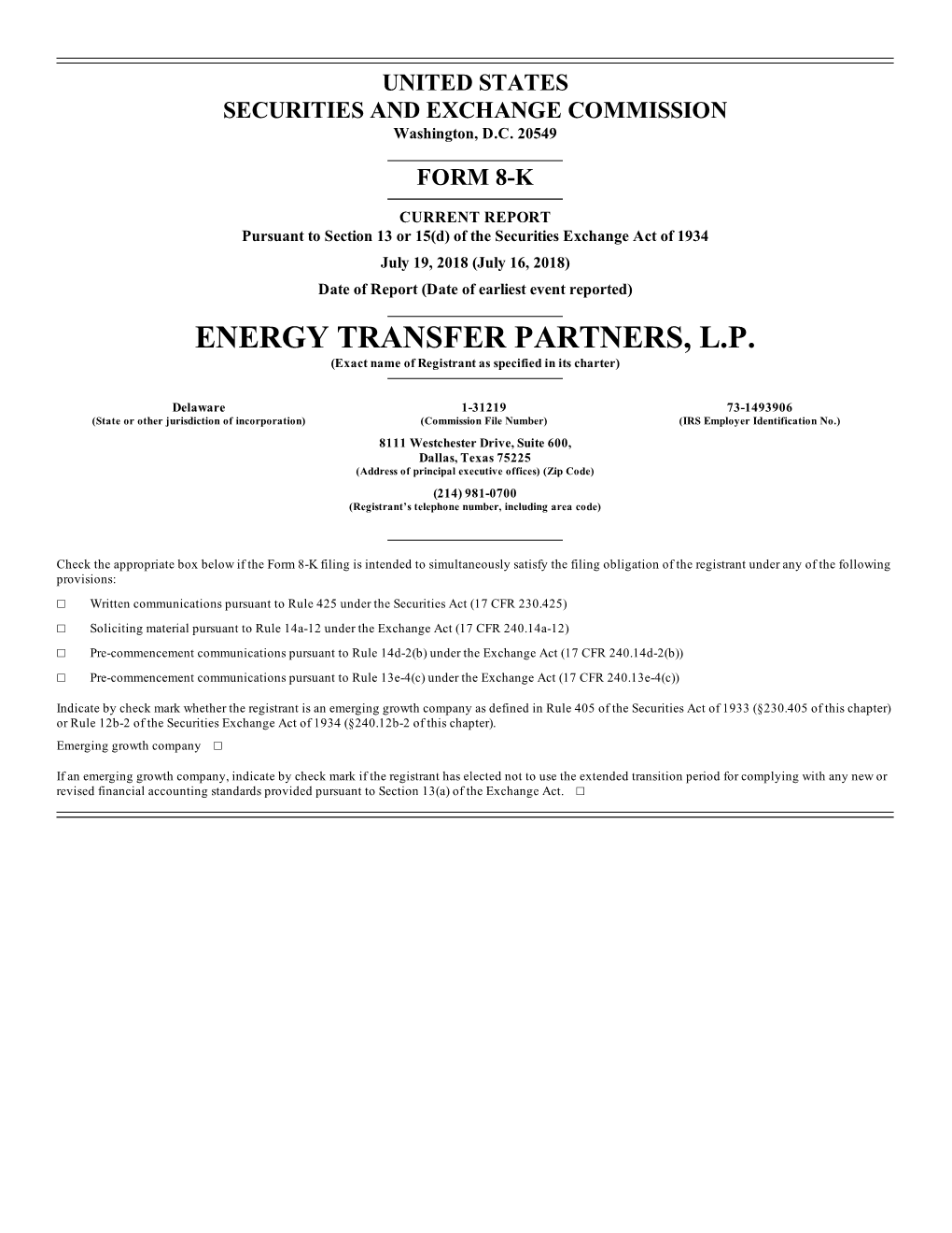 ENERGY TRANSFER PARTNERS, L.P. (Exact Name of Registrant As Specified in Its Charter)
