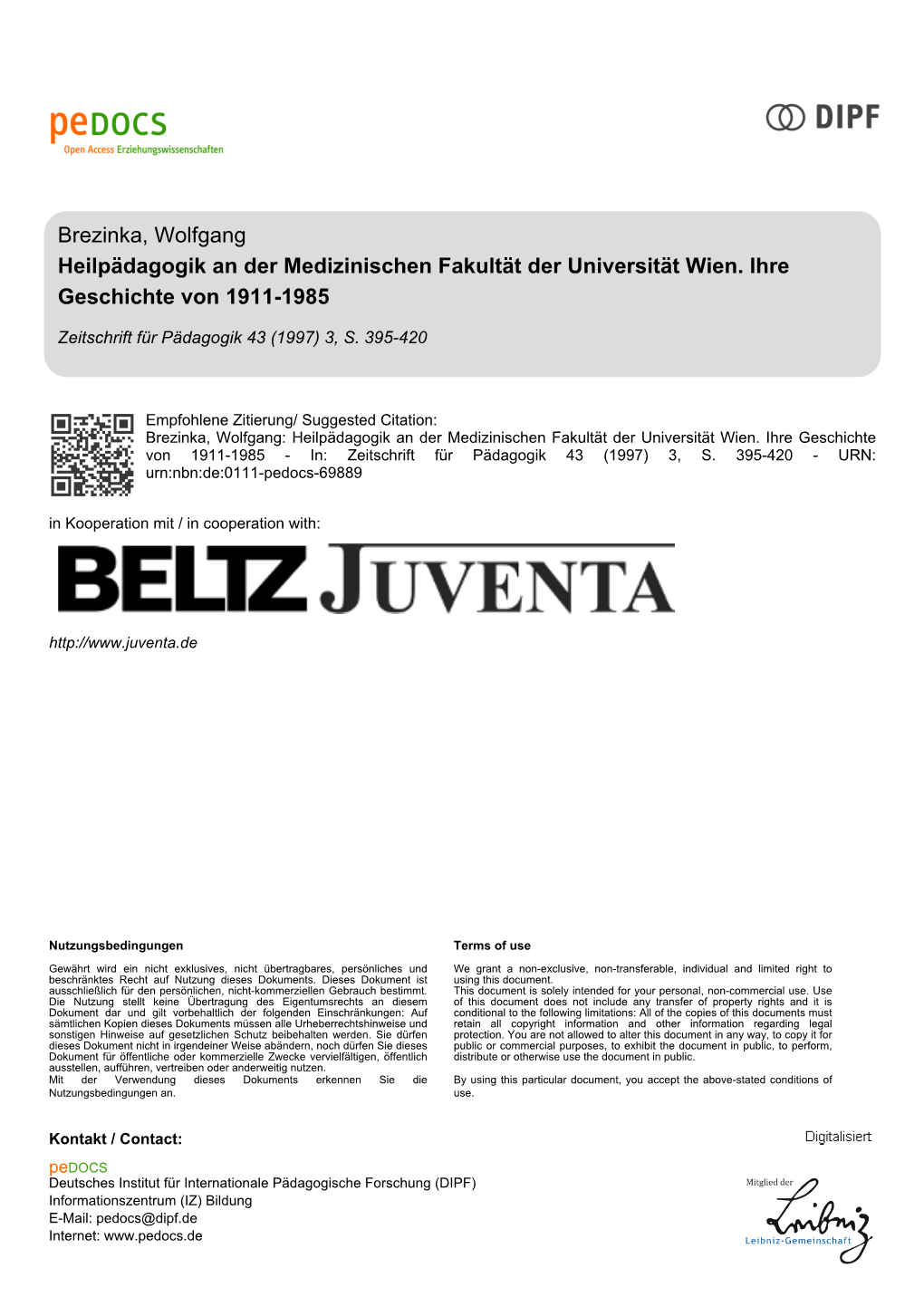 Heilpädagogik an Der Medizinischen Fakultät Der Universität Wien. Ihre Geschichte Von 1911-1985