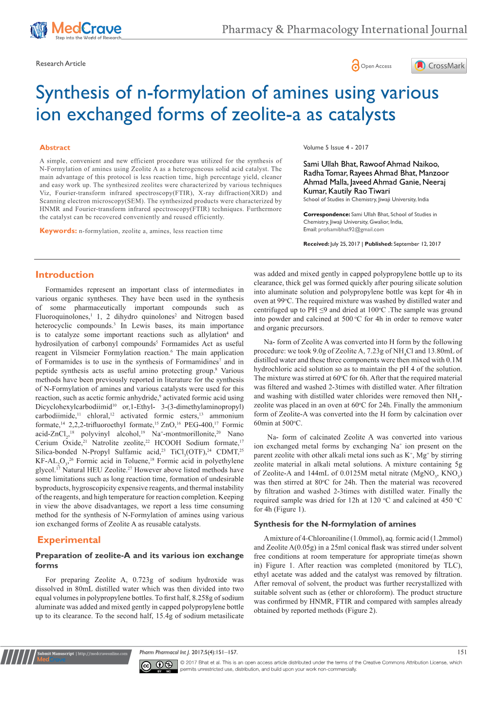 Synthesis of N-Formylation of Amines Using Various Ion Exchanged Forms of Zeolite-A As Catalysts