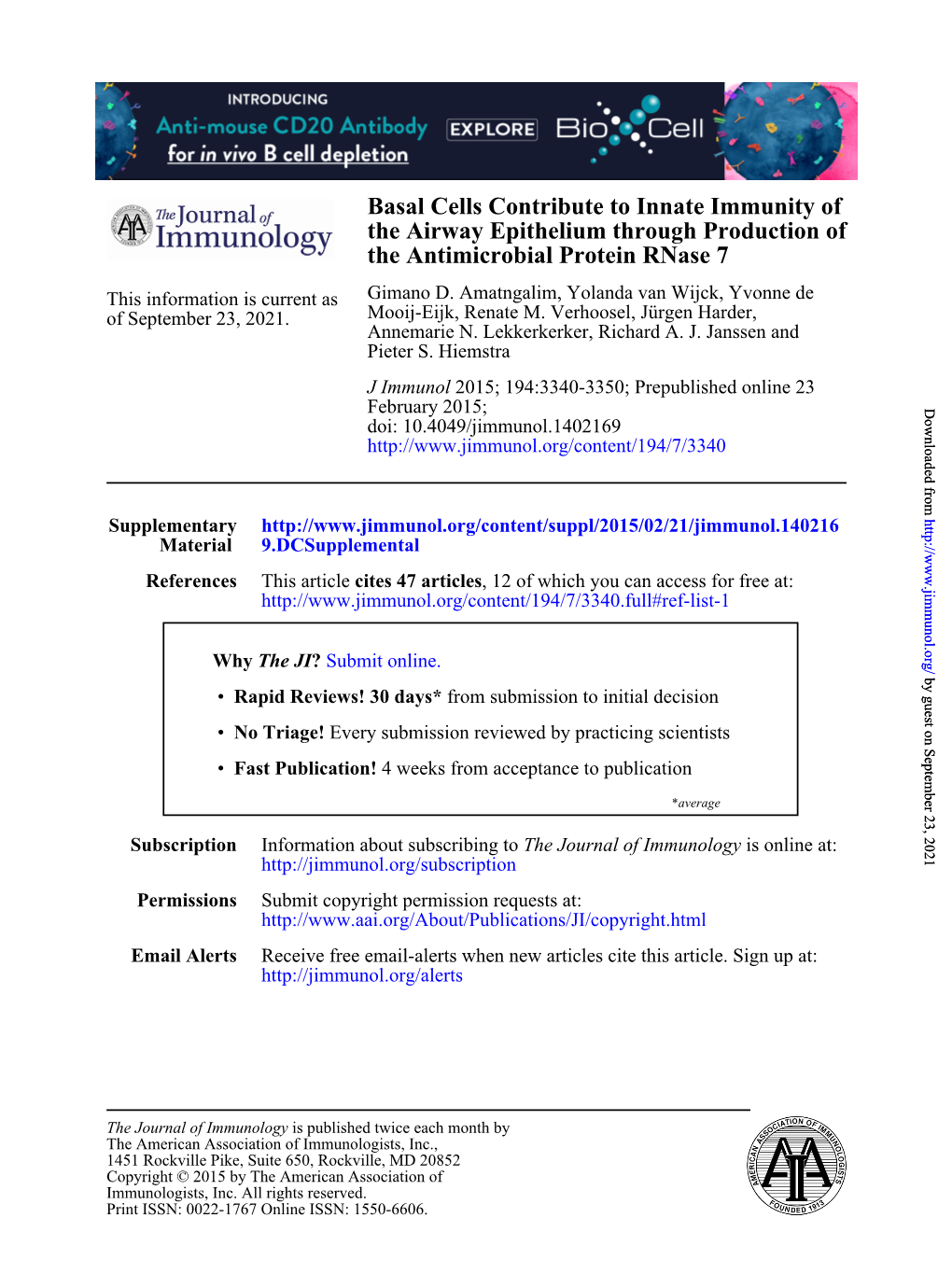 The Antimicrobial Protein Rnase 7 of the Airway Epithelium Through