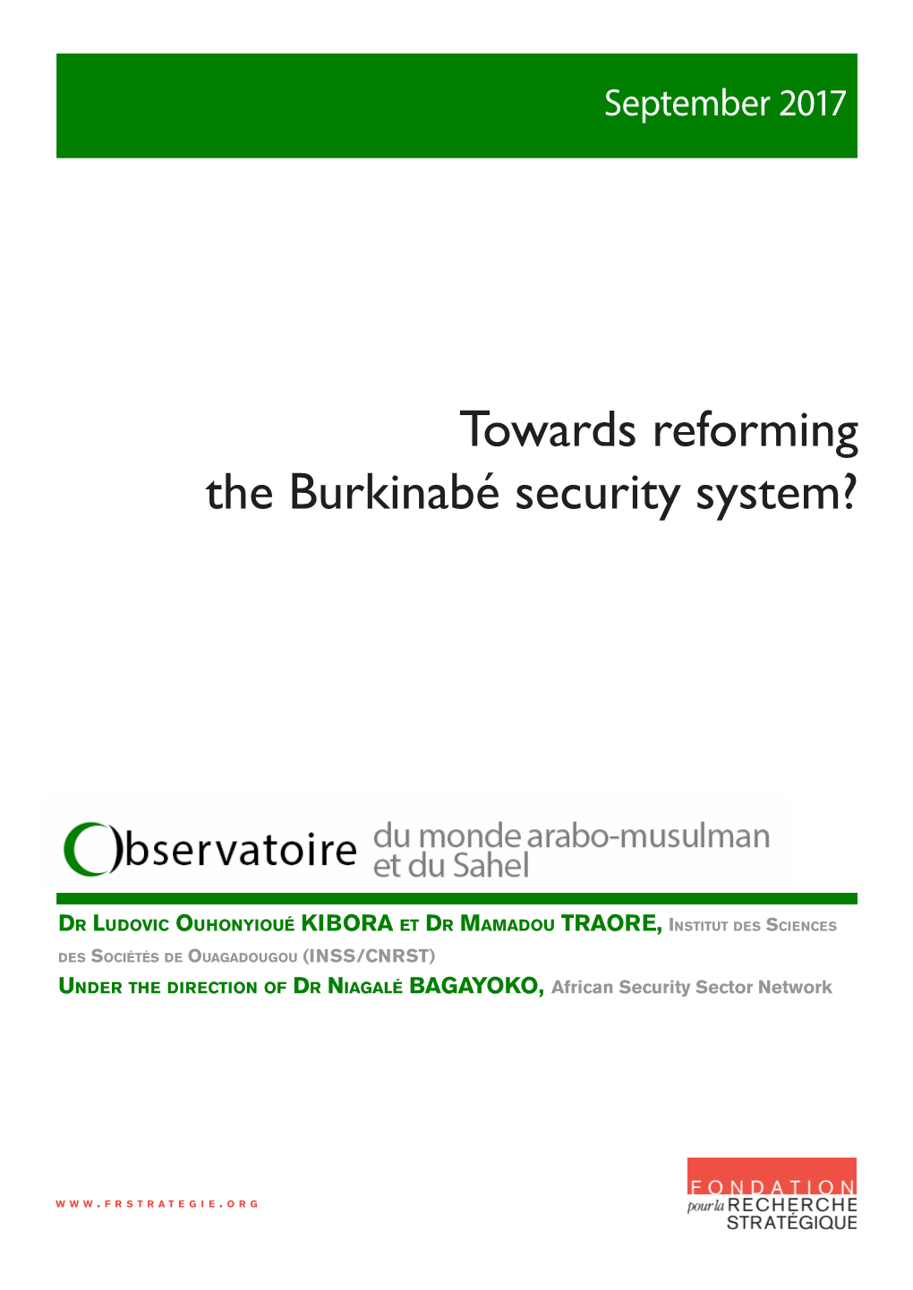 Towards Reforming the Burkinabé Security System?