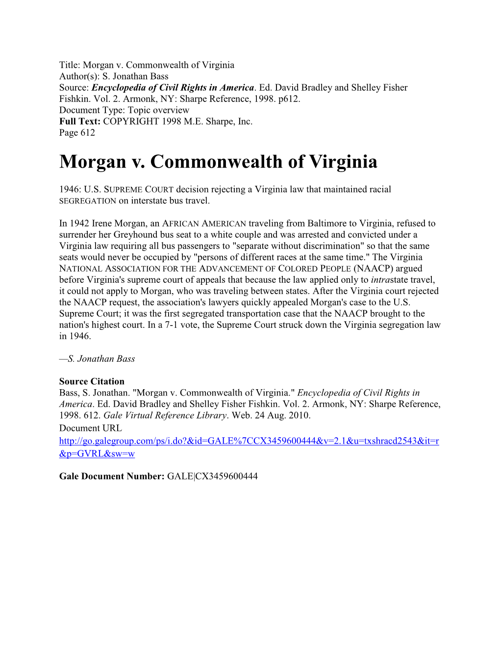 Morgan V. Commonwealth of Virginia Author(S): S