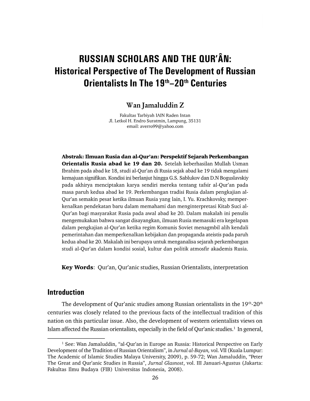 Russian Scholars and the Qur'ân