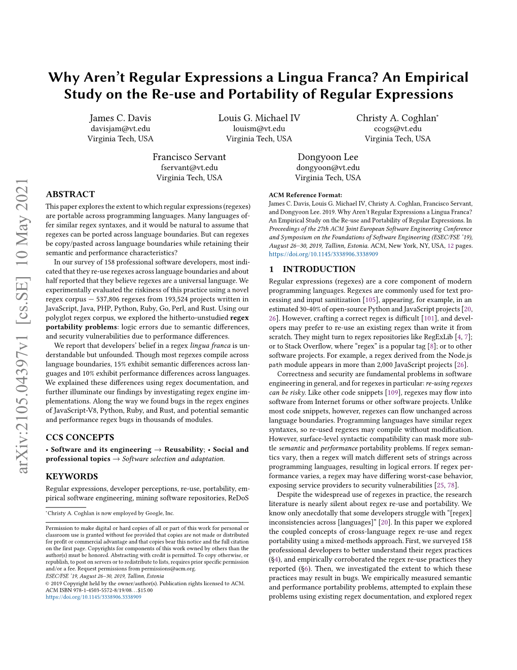 An Empirical Study on the Re-Use and Portability of Regular Expressions