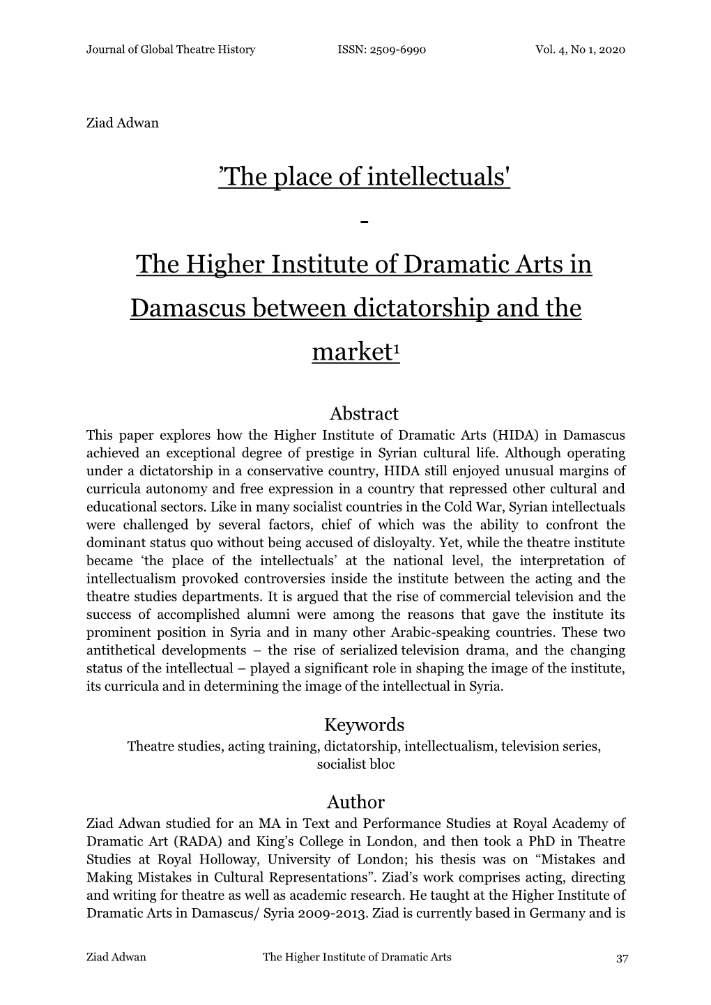 The Higher Institute of Dramatic Arts in Damascus Between Dictatorship and The