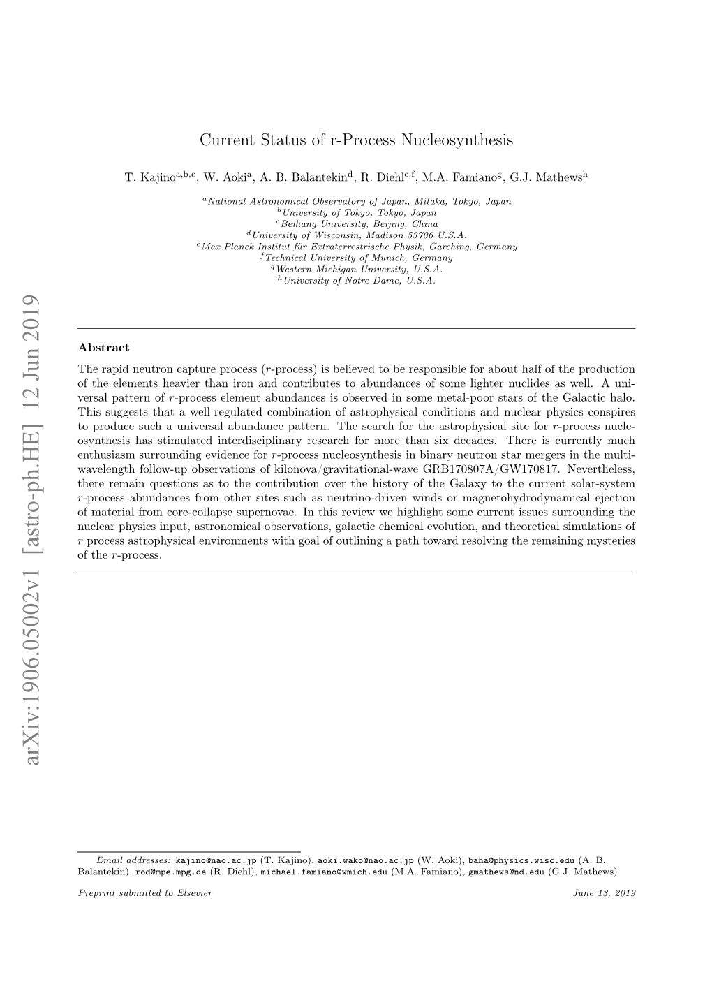 Current Status of R-Process Nucleosynthesis