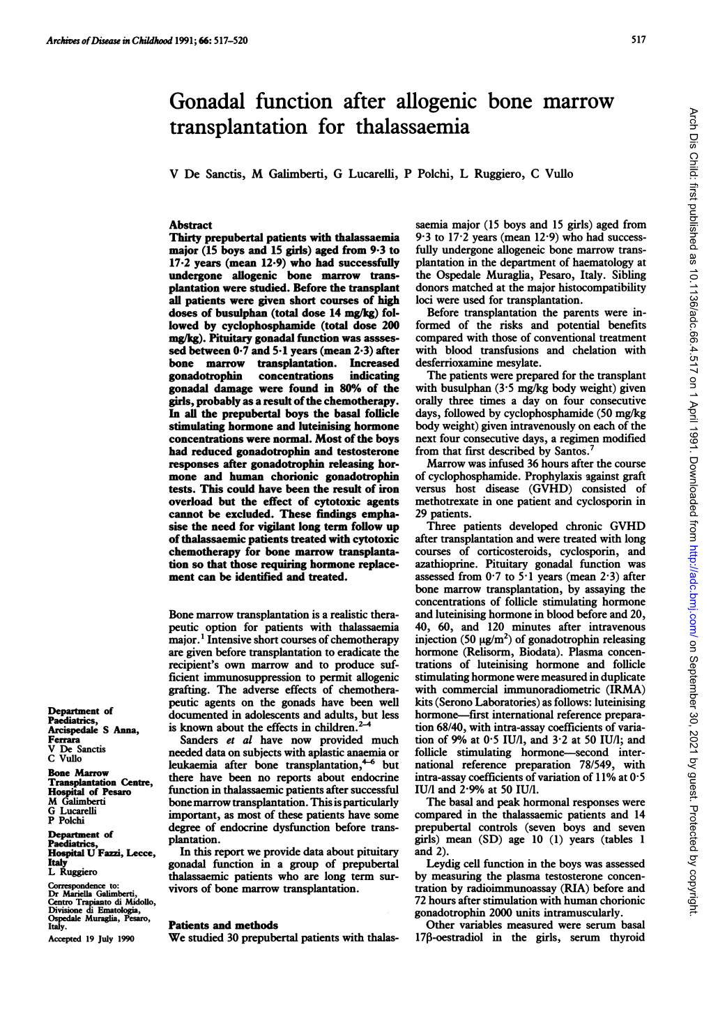 Gonadal Function After Allogenic Bone Marrow Transplantation For