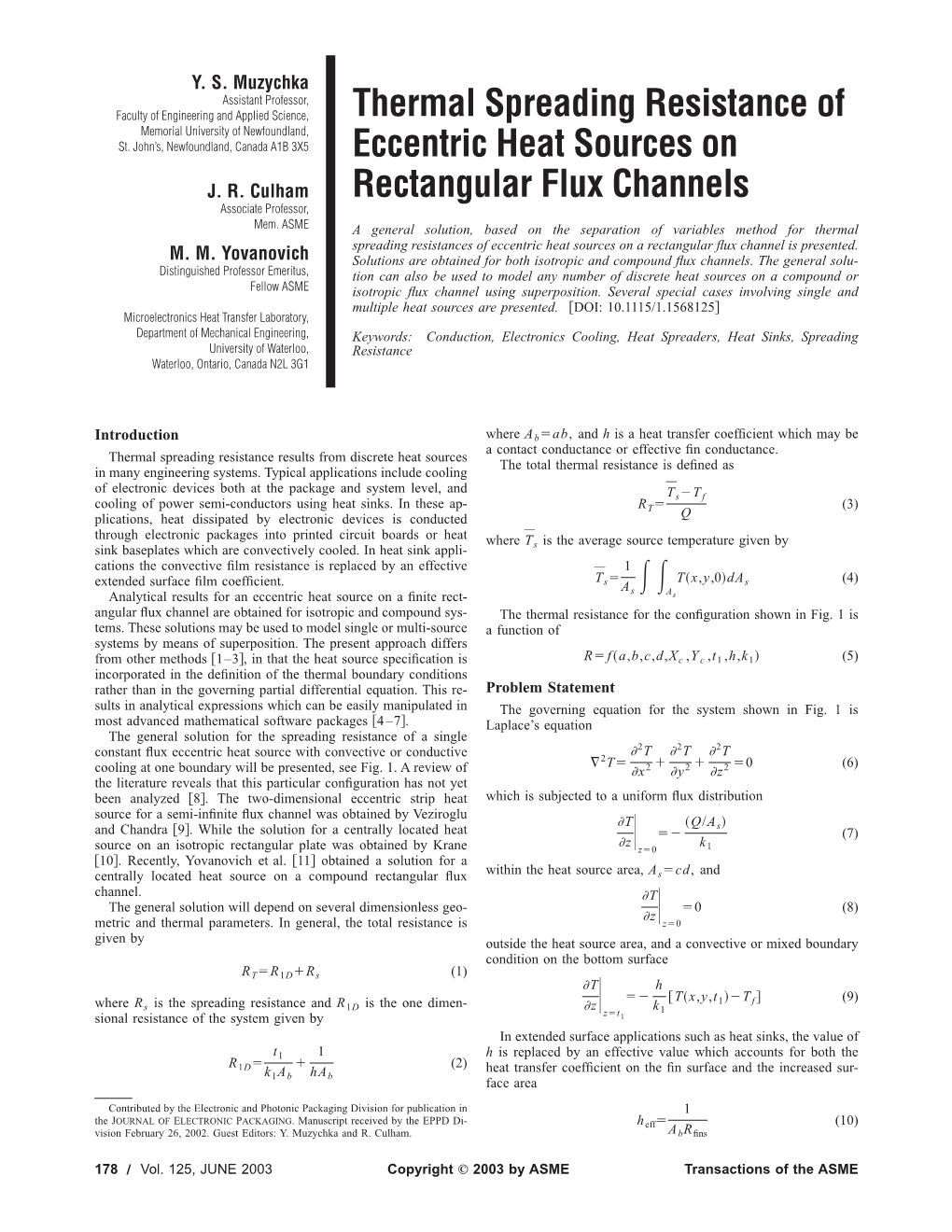 Thermal Spreading Resistance of Eccentric Heat Sources on Rectangular Flux Channels