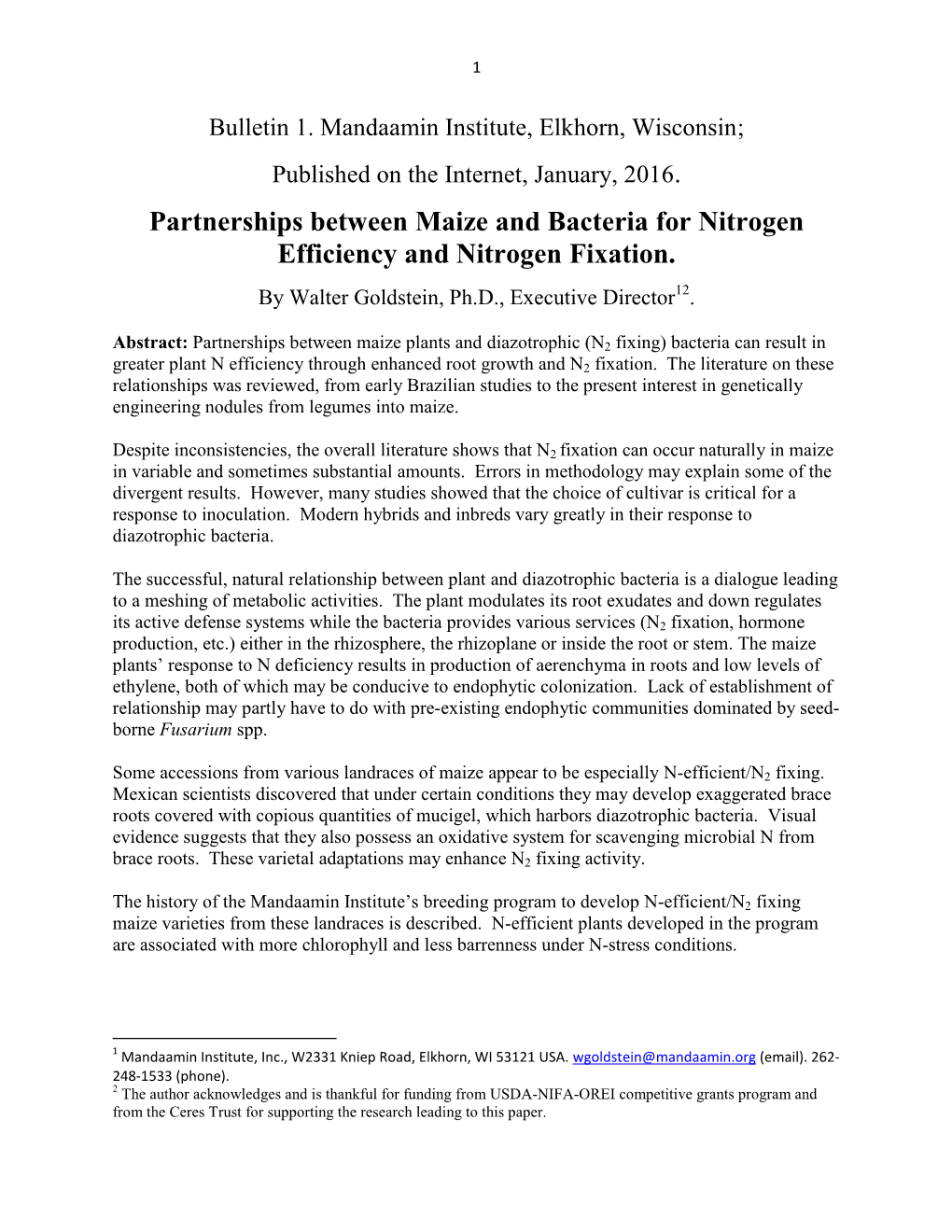 Partnerships Between Maize and Bacteria for Nitrogen Efficiency and Nitrogen Fixation