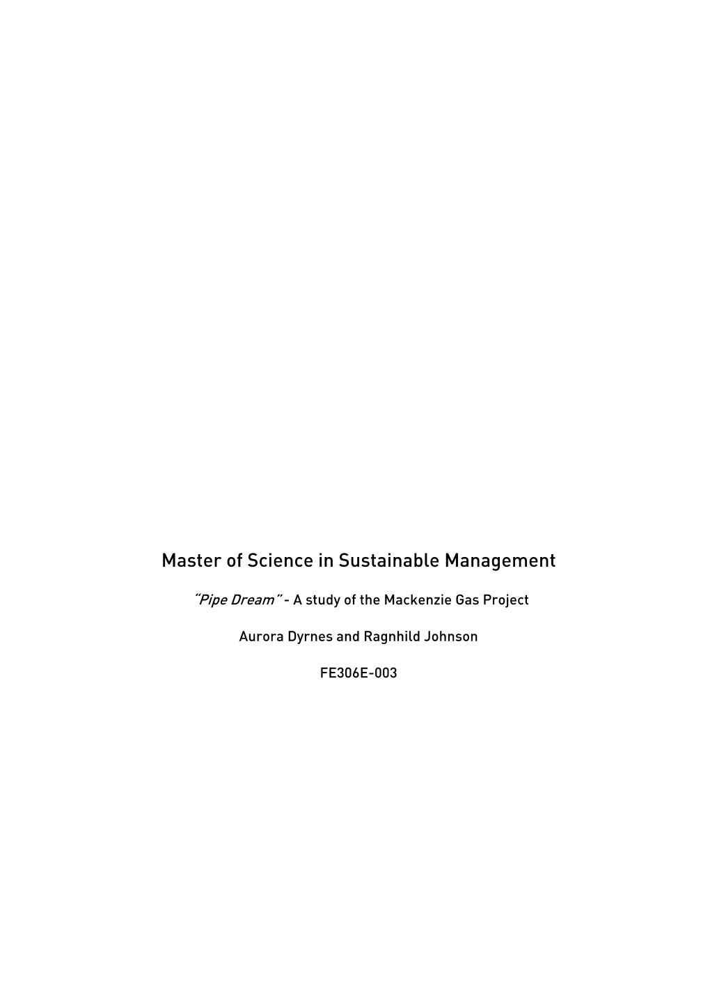 Master of Science in Sustainable Management