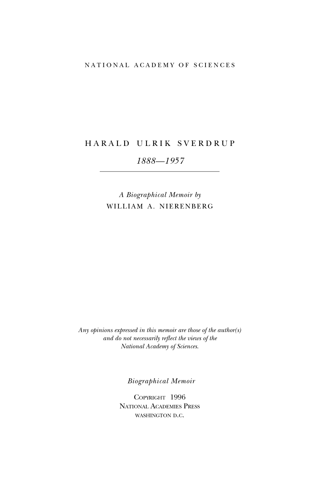 Harald Sverdrup Was Born on November 15, 1888, in Sogndal, Sogn, Norway