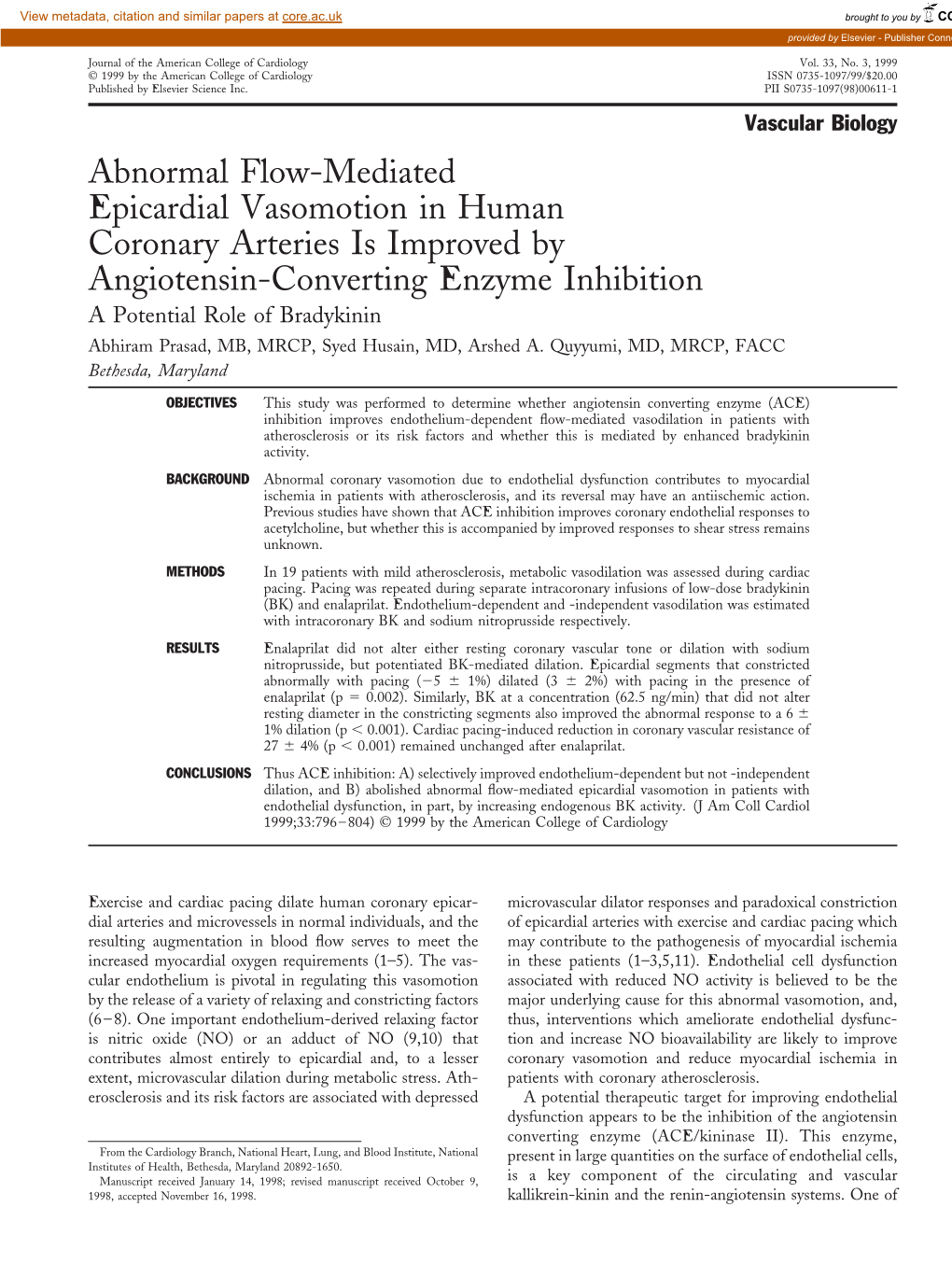 Abnormal Flow-Mediated Epicardial Vasomotion in Human Coronary