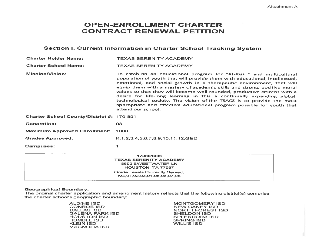 Open-Enrollment Charter Contract Renewal Petition