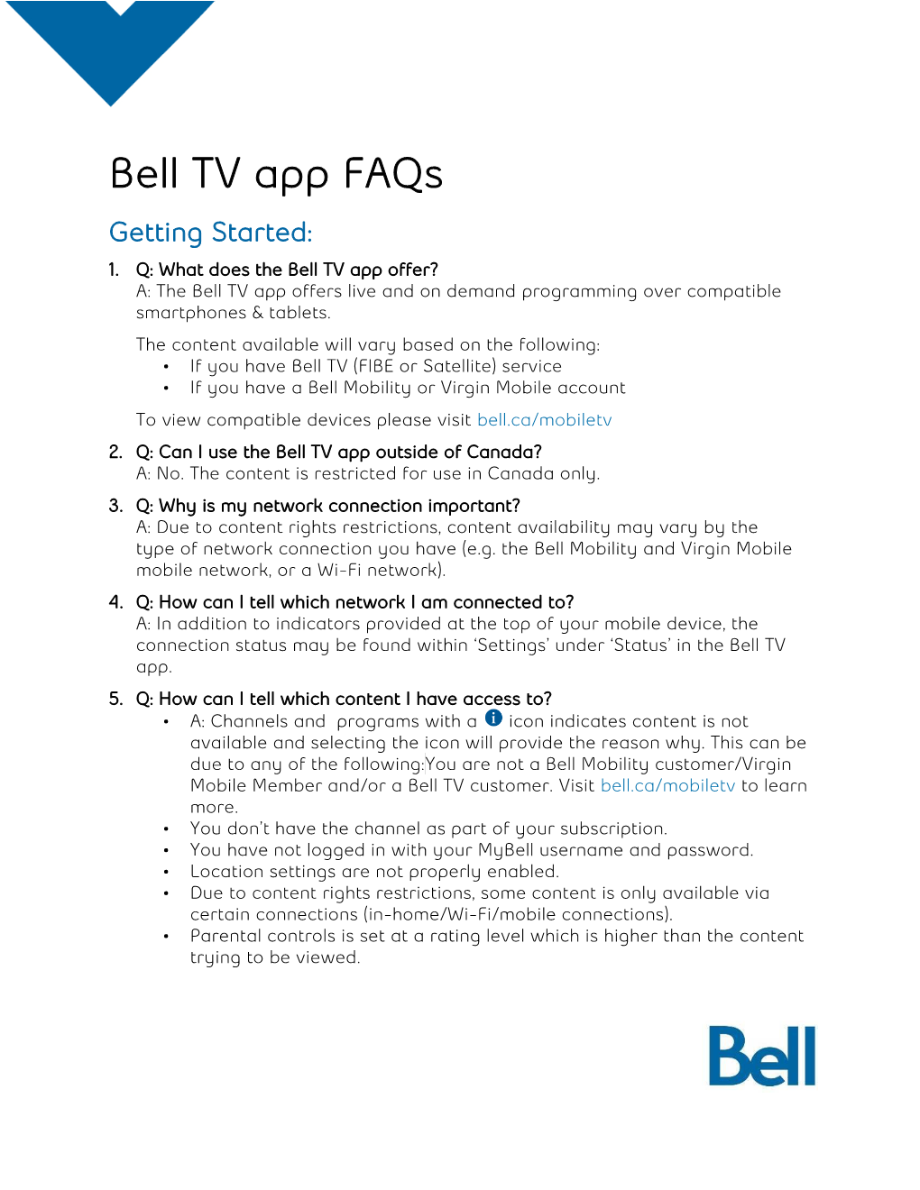 Bell TV App Faqs